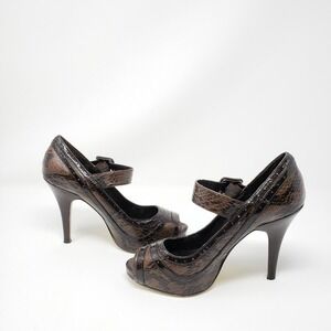 Steve Madden P-Jungle Peep Toe Brown Snake Skin Stilettos,  6
